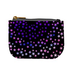 Purple Stars On Black Pattern Mini Coin Purse by SpinnyChairDesigns