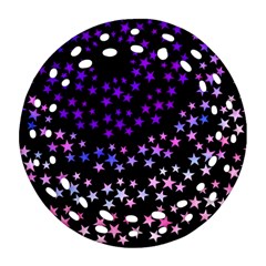 Purple Stars On Black Pattern Round Filigree Ornament (two Sides) by SpinnyChairDesigns