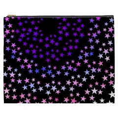 Purple Stars On Black Pattern Cosmetic Bag (xxxl) by SpinnyChairDesigns