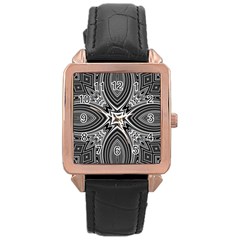 Black And White Intricate Pattern Rose Gold Leather Watch  by SpinnyChairDesigns