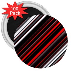 Red Black White Stripes Pattern 3  Magnets (100 Pack) by SpinnyChairDesigns