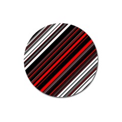 Red Black White Stripes Pattern Magnet 3  (round) by SpinnyChairDesigns