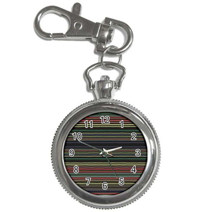 Dark Rust Red and Green Stripes Pattern Key Chain Watches