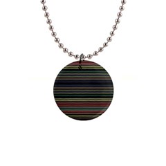 Dark Rust Red And Green Stripes Pattern 1  Button Necklace by SpinnyChairDesigns