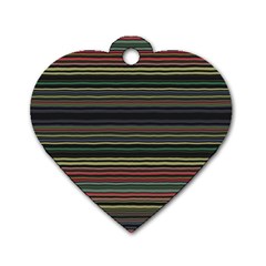 Dark Rust Red And Green Stripes Pattern Dog Tag Heart (two Sides) by SpinnyChairDesigns