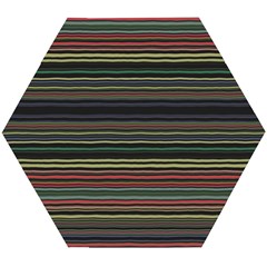 Dark Rust Red And Green Stripes Pattern Wooden Puzzle Hexagon by SpinnyChairDesigns