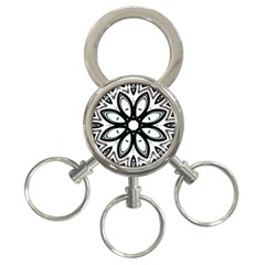 Black And White Floral Print Pattern 3-ring Key Chain by SpinnyChairDesigns