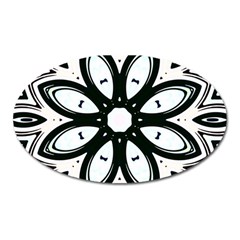 Black And White Floral Print Pattern Oval Magnet by SpinnyChairDesigns