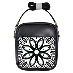 Black And White Floral Print Pattern Girls Sling Bag by SpinnyChairDesigns