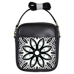 Black And White Floral Print Pattern Girls Sling Bag