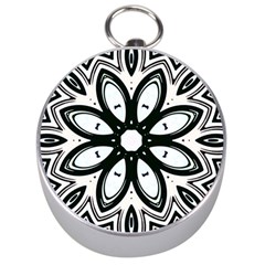 Black And White Floral Print Pattern Silver Compasses by SpinnyChairDesigns