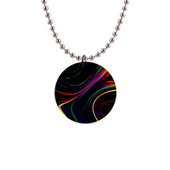 Neon Glow Lines On Black 1  Button Necklace by SpinnyChairDesigns