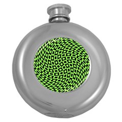 Abstract Black And Green Checkered Pattern Round Hip Flask (5 Oz) by SpinnyChairDesigns