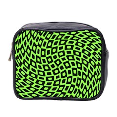 Abstract Black And Green Checkered Pattern Mini Toiletries Bag (two Sides) by SpinnyChairDesigns