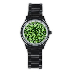 Abstract Black And Green Checkered Pattern Stainless Steel Round Watch by SpinnyChairDesigns
