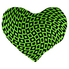 Abstract Black And Green Checkered Pattern Large 19  Premium Flano Heart Shape Cushions