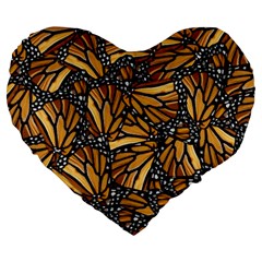 Monarch Butterfly Wings Pattern Large 19  Premium Heart Shape Cushions by SpinnyChairDesigns