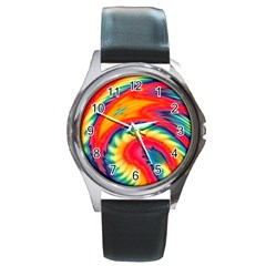 Colorful Dark Tie Dye Pattern Round Metal Watch