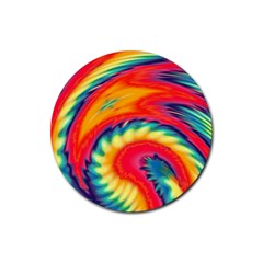 Colorful Dark Tie Dye Pattern Rubber Coaster (round)  by SpinnyChairDesigns