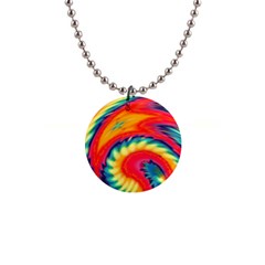 Colorful Dark Tie Dye Pattern 1  Button Necklace by SpinnyChairDesigns