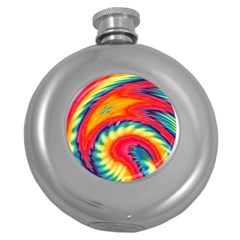 Colorful Dark Tie Dye Pattern Round Hip Flask (5 Oz) by SpinnyChairDesigns