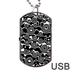 Abstract Black And White Bubble Pattern Dog Tag Usb Flash (two Sides) by SpinnyChairDesigns