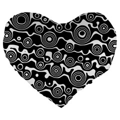 Abstract Black And White Bubble Pattern Large 19  Premium Heart Shape Cushions by SpinnyChairDesigns