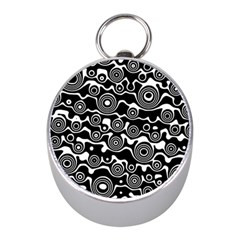 Abstract Black And White Bubble Pattern Mini Silver Compasses by SpinnyChairDesigns