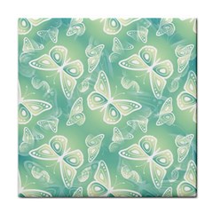 Turquoise Light Green Butterfly Pattern Face Towel by SpinnyChairDesigns