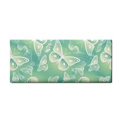 Turquoise Light Green Butterfly Pattern Hand Towel by SpinnyChairDesigns