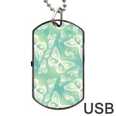 Turquoise Light Green Butterfly Pattern Dog Tag Usb Flash (two Sides) by SpinnyChairDesigns