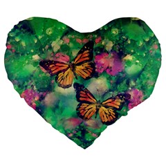 Watercolor Monarch Butterflies Large 19  Premium Heart Shape Cushions by SpinnyChairDesigns