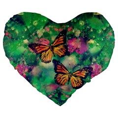 Watercolor Monarch Butterflies Large 19  Premium Flano Heart Shape Cushions by SpinnyChairDesigns