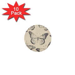Vintage Ink Stamp On Paper Monarch Butterfly 1  Mini Buttons (10 Pack)  by SpinnyChairDesigns