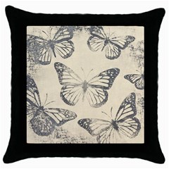 Vintage Ink Stamp On Paper Monarch Butterfly Throw Pillow Case (black) by SpinnyChairDesigns