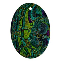 Jungle Print Green Abstract Pattern Ornament (oval) by SpinnyChairDesigns