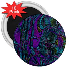 Purple Teal Abstract Jungle Print Pattern 3  Magnets (10 Pack)  by SpinnyChairDesigns