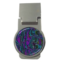 Purple Teal Abstract Jungle Print Pattern Money Clips (round)  by SpinnyChairDesigns