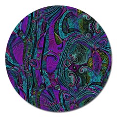 Purple Teal Abstract Jungle Print Pattern Magnet 5  (round) by SpinnyChairDesigns