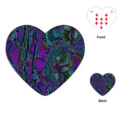 Purple Teal Abstract Jungle Print Pattern Playing Cards Single Design (heart) by SpinnyChairDesigns