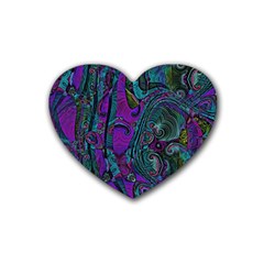 Purple Teal Abstract Jungle Print Pattern Heart Coaster (4 Pack)  by SpinnyChairDesigns
