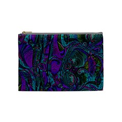 Purple Teal Abstract Jungle Print Pattern Cosmetic Bag (medium) by SpinnyChairDesigns