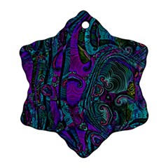 Purple Teal Abstract Jungle Print Pattern Snowflake Ornament (two Sides) by SpinnyChairDesigns