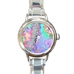 Pastel Marble Paint Swirl Pattern Round Italian Charm Watch by SpinnyChairDesigns