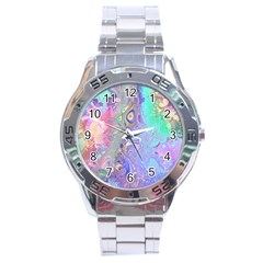 Pastel Marble Paint Swirl Pattern Stainless Steel Analogue Watch by SpinnyChairDesigns