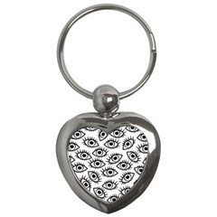 Black And White Cartoon Eyeballs Key Chain (heart) by SpinnyChairDesigns