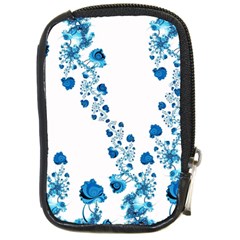 Abstract Blue Flowers On White Compact Camera Leather Case by SpinnyChairDesigns