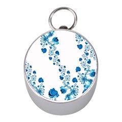 Abstract Blue Flowers On White Mini Silver Compasses by SpinnyChairDesigns