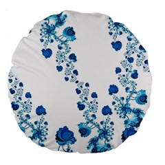 Abstract Blue Flowers On White Large 18  Premium Flano Round Cushions by SpinnyChairDesigns