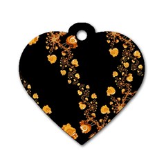 Abstract Gold Yellow Roses On Black Dog Tag Heart (two Sides) by SpinnyChairDesigns